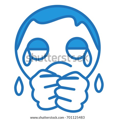 poor upset emoticon weeps and cries, simplistic facial expression vector illustration, circle or ball shaped cartoon character, simple hand drawn line icon from a set, eps 10