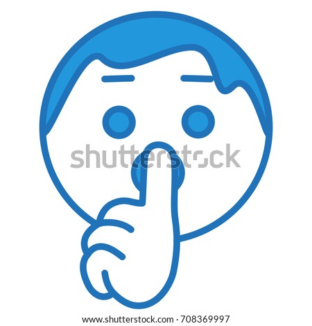 Shhh! emoji, emoticon with keep silent gesture, smiling guy in finger on mouth pose, silence,stop talking or shut up expression, circle or ball shaped cartoon character, simple vector illustration