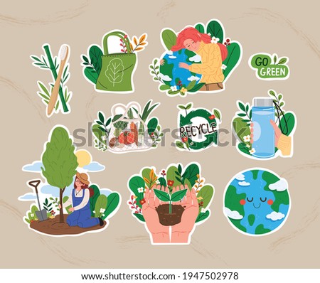 Earth Day, eco-friendly concept vector illustration. Nature protection, environmental protection, zero-waist products.