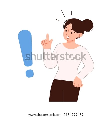 A woman with an idea. Concept person vector illustration of question solving or answering.