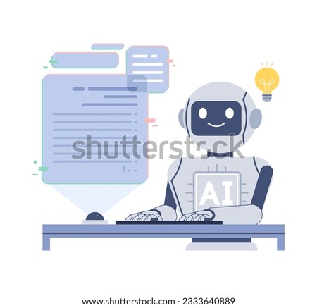 An AI robot is writing. Artificial intelligence writer concept illustration.