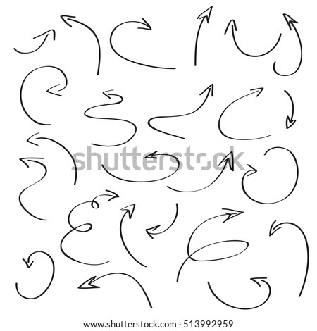 Hand drawn arrows icons set - vector illustration. Doodle writing design shape. Collection of direction pencil sketch symbols isolated on white background, graphic design