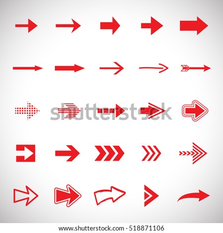 Arrow icons set - vector illustration. Different shape concept, internet button isolated on gray background, graphic design. Collection of modern color style for website, app, web page and interface