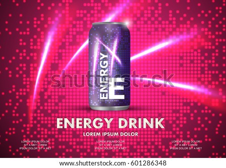 Energy drink on sparkly and shiny backdrop.Contained in purple can template,with element surrounds.For web site,poster,placard,wallpaper and flyer.Also useful for ads,advertisement and social network