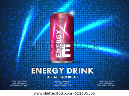 Energy drink on sparkly and shiny backdrop.Contained in fuchsia can template,with element surrounds.For web site,poster,placard,wallpaper and flyer.Also useful for ads,advertisement and social network