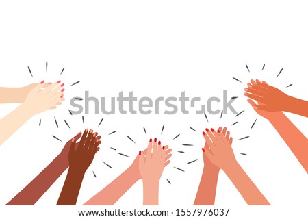 Female multicultural hands applaud. Women clap. Greetings, thanks, support. Vector illustration on white background