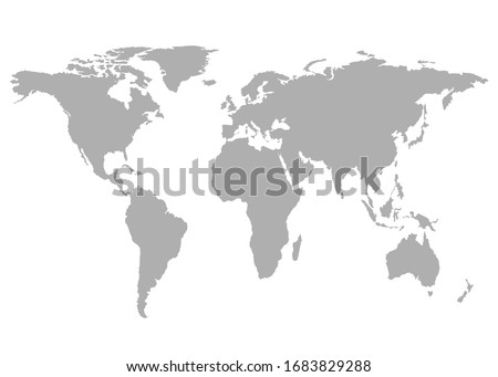 World map, grey template. Flat Earth, globe, worldmap. Travel worldwide concept. Vector isolated on white background