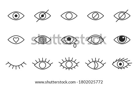Eye line icons, editable strokes. Open, closed eyes, visible invisible concept, hidden password, view minimal, love, cry. Black outline signs. Vector illustration
