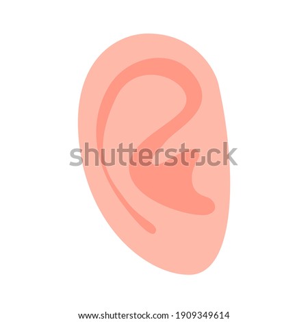 Ear hearing organ. Hear, listen, eavesdrop. Check health of ear. Medical examination, test and treatment of ear, otolaryngology. Vector flat illustration