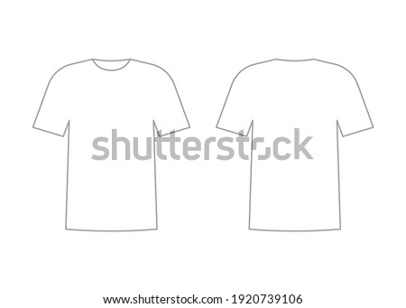 Mens white t-shirt outline with short sleeve. Shirt mockup in front and back view. Vector template illustration