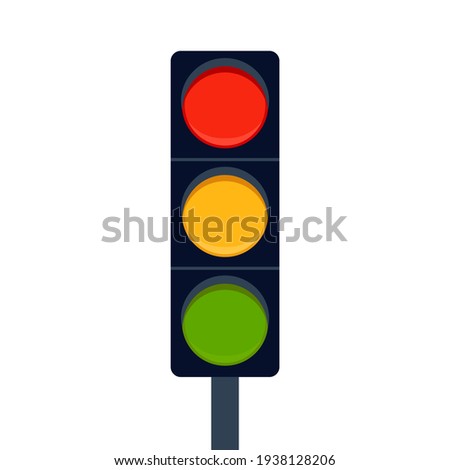 Signal traffic light on road, stoplight. Direction, control, regulation transport and pedestrian. Vector illustration