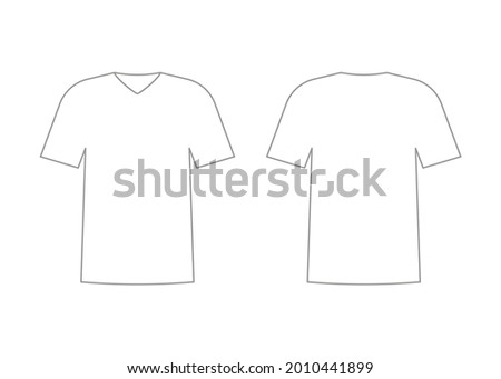 Mens white t-shirt outline template with short sleeve and v neck. Shirt mockup in front and back view. Vector illustration