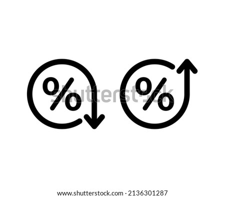 Low and high percent icon, down and growth gdp. interest rate, increase icon, percentage rise. Percent in circle with arrow up and down sign. Vector symbol