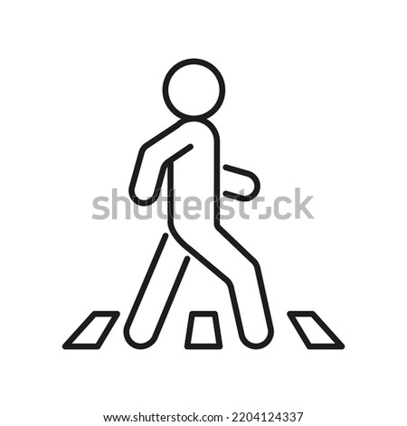 Pedestrian at crosswalk, person on road, line icon. Safely cross road symbol. Vector outline