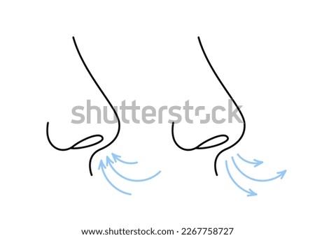 Nose, breath, line icon. Breathing exercise of nose, deep exhale and inhale. Nasal breath, respiratory cycle. Healthy yoga and relaxation. Vector