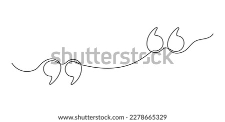 Quote in speech with commas, quotation mark in talk, continuous single line drawing. Quote mark, freehand one line hand drawn style. Vector illustration