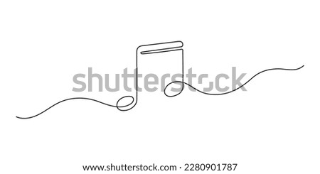 Music note, continuous one art line drawing. Music concept. Hand drawn doodle sketch. Vector illustration