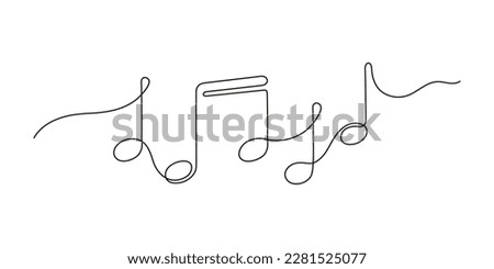Music note, continuous one art line drawing. Music concept. Hand drawn doodle sketch. Vector illustration