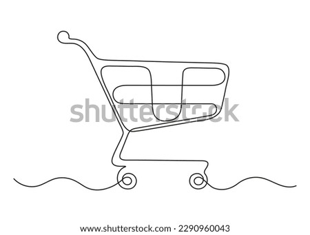 Shopping cart continuous one art line drawing. Online shopping in store. Trolley shopping cart business concept. Single line hand drawn style. Vector outline illustration