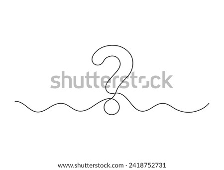 Question mark, one line continuous drawing. Simple minimalism design style, linear background with question sign. Help, ask, support, FAQ. Vector outline illustration