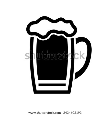 Beer in glass mug, pint alcohol with foam, black empty icon. Cold relax drink on holiday, in bar. Minimal simple design. Vector illustration