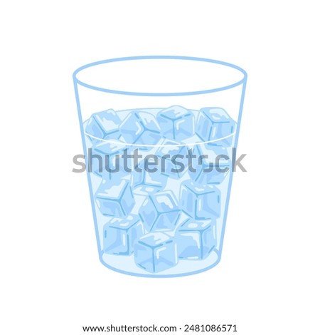 Ice cube in glass, frozen water drink in blocks. Refreshing ice cubes for drinking. Cold temperature in beverage. Vector illustration