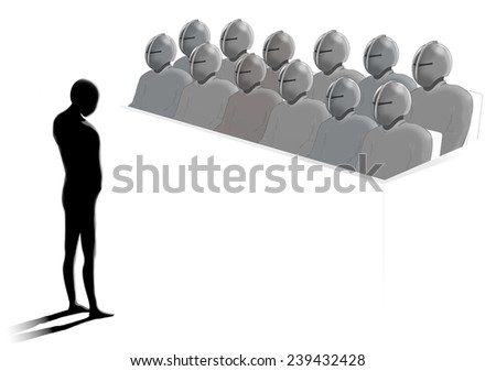 a small person standing in front of a jury in the court