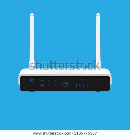wireless router front view isolated design on blue back ground
