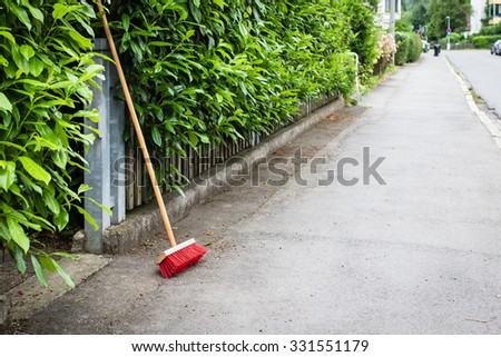 Similar – Image, Stock Photo Street broom with red bristles, makes weekend on the construction site. Plaster walls are freshly filled and the screed floor has hardened