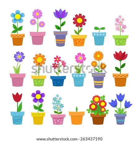 Flowers in pots - clip art