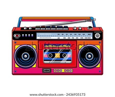 Retro boombox trendy style. Colorful illustration on white background 