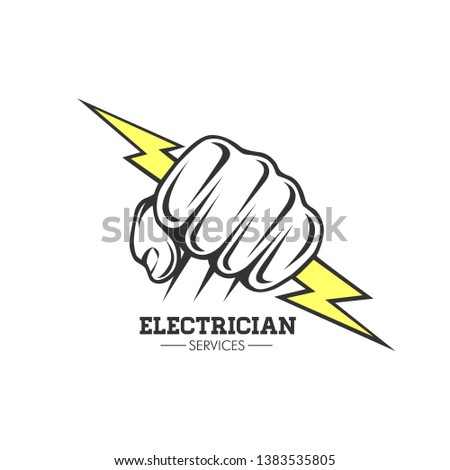 Electrician services Hand holding a lighting Bolt.