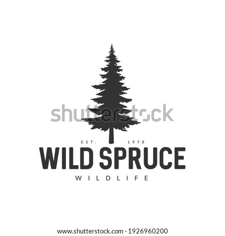 Monochrome illustration with a wild spruce logo on a white background.