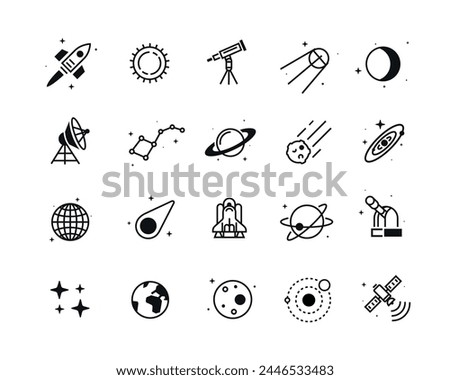 Set of astronomical and space icons, linear style. Beautiful modern icons.