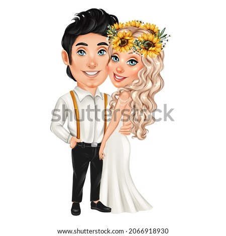Wedding couple portrait. Hand drawn wedding illustration