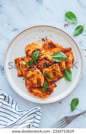 Similar – Image, Stock Photo Tasty pasta with herbs and cheese