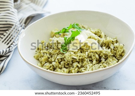 Similar – Image, Stock Photo Rice with basil pesto sauce