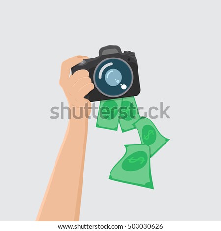 hand hold camera,shot to make money, stock photo, flat design, vector eps10