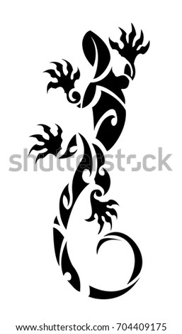 Vector decorative lizard illustration. Black ethnic tattoo template on white background.