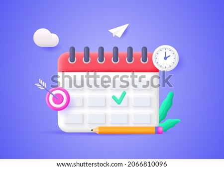 The concept of goal setting and workflow planning. Calendar icon with check sign. Vector 3d illustration.