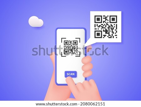 Hands hold a smartphone to scan the QR code. Online payment, money transfers, downloading a mobile application. Vector 3d illustration.