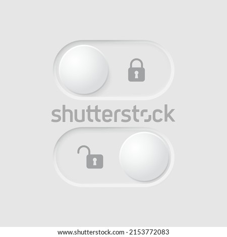 Button with lock and unlock mode. Neomorphism element design for user interface. Vector illustration.