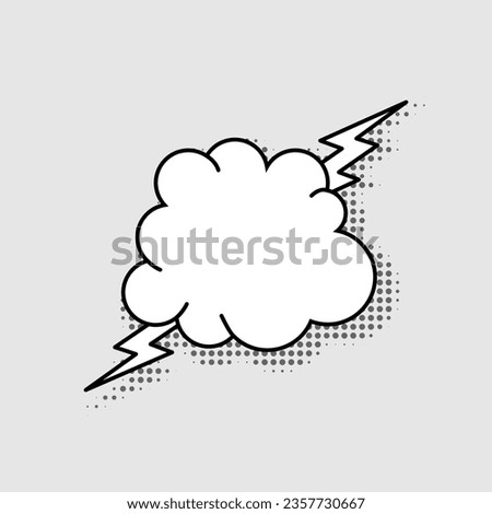 Speech bubble in the form of a cloud with a lightning bolt isolated on a gray background. Template for comics, cartoon, web design. Vector flat illustration.