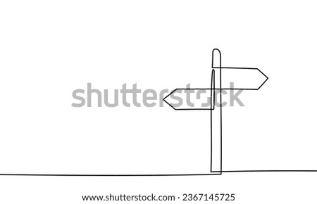 Line one sign road way arrow single illustration street icon vector travel signpost post choice art. Continuous one line direction sign journey background board guidance information concept isolated