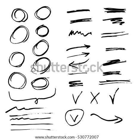 Hand drawn arrow set, Ã?Â�ircle elements. Business doodle. Hand drawn sketch. Signs isolated on white background. Vector illustration.