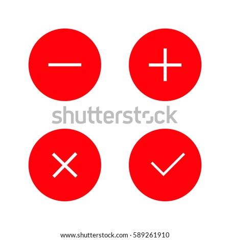 Simple Checkmark, Cross and Plus, Minus Signs. Red icon