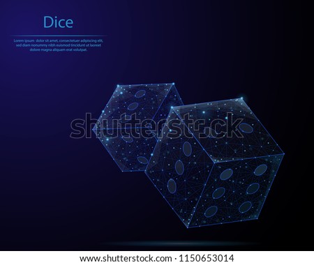 Abstract image of a Dice in the form of a starry sky or space, consisting of points, lines, and shapes in the form of planets, stars and the universe. Low poly vector background.