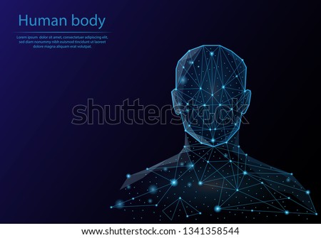 Abstract image human body in the form of a starry sky or space, consisting of points, lines, and shapes in the form of planets, stars and the universe. Low poly vector background.