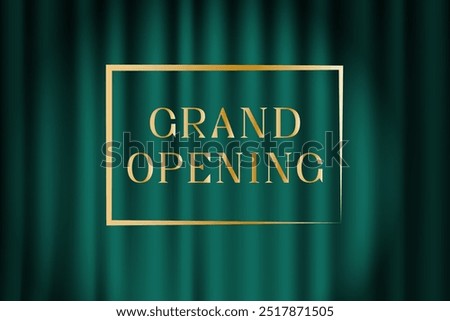 Closed green theater or cinema curtain with inscription and spotlight circle. Realistic vector background. A broadway show or movie grand opening. Background of velvet fabric on stage with light.