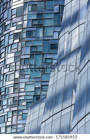 Glass facade details in New York City skyscrapers